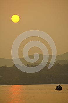 Sunset at the West Lake in Hangzhou, China