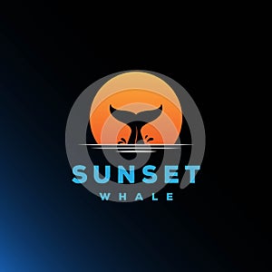 Sunset Whale Tail Silhouette Logo Design