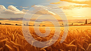Sunset Wheat Field Wallpaper: Digital Painting With Deconstructed Landscapes