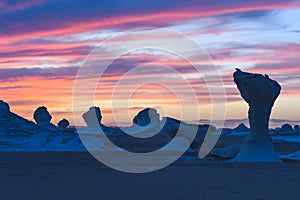 Sunset in white desert, Egypt.