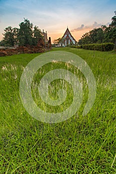 Sunset at Wiharn Phra Mongkol Bophit, Ayutthaya, Thailand