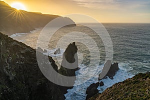 Sunset on the wild rocky coast of galicia in northern Spain