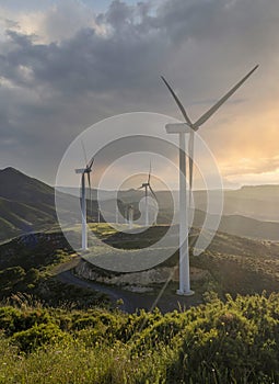 Sunset with Wind Turbines, Wind Energy