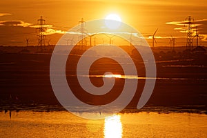 Sunset on the windfarms in the North East of England