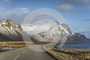 Driving on Ring Road around the South of Iceland. photo