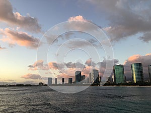 Sunset in Winter at Magic Island in Honolulu on Oahu Island, Hawaii.