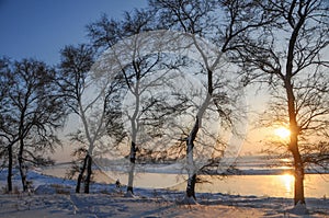 Sunset in Winter tale. Jilin Rime Islands of Northeast