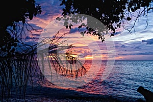 Sunset on wonderful Turquoise Tropical Paradise background