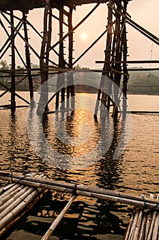 Sunset at wood bridge (Mon bridge) Sangklaburi, Thailand