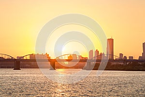 Sunset at Yeouido along the Han River in Seoul, South Korea photo