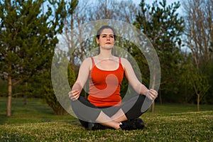 At sunset yoga meditation .