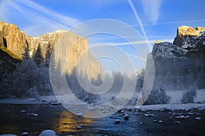 Sunset on yosemite in winter