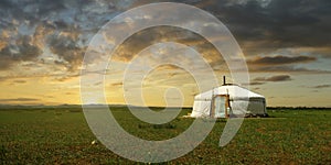 Sunset on a yurt , in the grassland of Mongolia