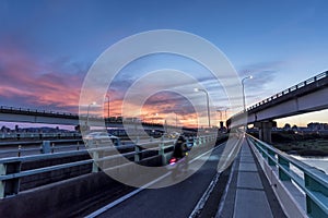 Sunset on Zhong Xiao Bridge in Taipei