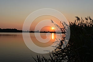 Sunset at Zobnatica lake, near Backa Topola, Serbia