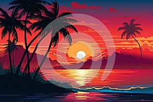 Sunsets casting a warm vector tropical background