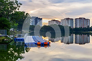 sunsets over the lake at Tasik Biru, Kundang, Malaysia