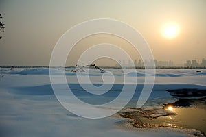 Sunsets on snowfield