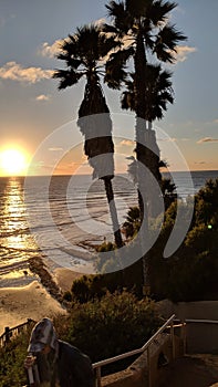 Sunsets and Surfers at Swamis Reef Surf Park Encinitas California.