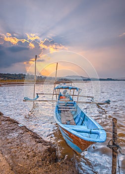 Sunsets view landscape boat at ocean