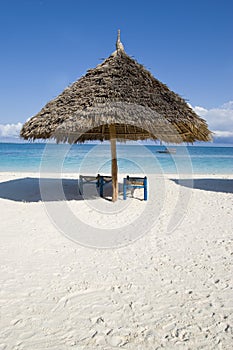 Sunshade on beach in zanzibar