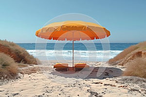 Sunshade Umbrella on a Sea Sand Beach extreme closeup. Generative AI photo