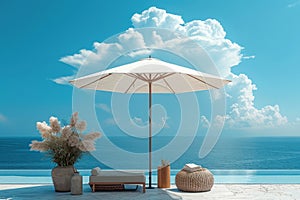 Sunshade Umbrella on a Sea Sand Beach extreme closeup. Generative AI photo