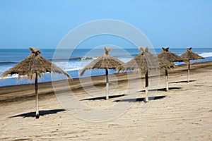 Sunshades at an empty beach photo