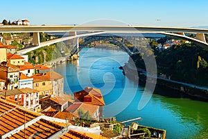 Sunshine cityscape Henrique bridge Porto photo