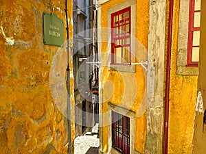 Sunshine narrow old street Portugal