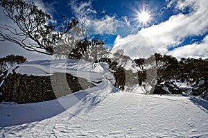 Sunshine over winter mountains