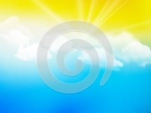 Sunshine sky, abstract yellow blue clouds background