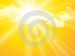 Sunshine sky, abstract yellow clouds background photo