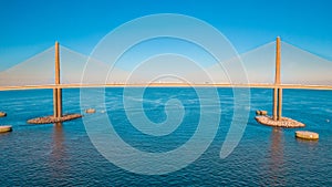 Sunshine Skyway Bridge spanning the Lower Tampa Bay and connecting Terra Ceia to St. Petersburg, Florida, USA. Day photo. Ocean or