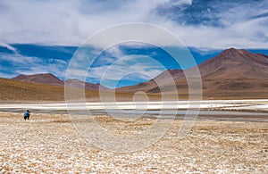 Sunshine view of Bolivian mountanious lagoon