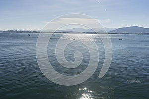 Sunshine, View of the Santander Bay in Spain. Cantabrian Sea north of the Iberian Peninsula