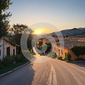 Sunsrise view of Calascibetta village in central Sicily, Italy. made with Generative AI