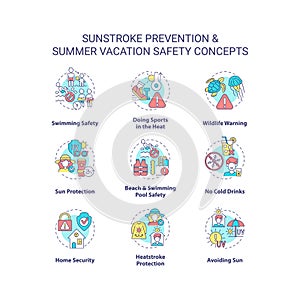 Sunstroke prevention concept icons set