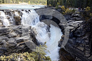 Sunwapta Falls is the most picturesque waterfall in Jasper National Park, Alberta, Canada