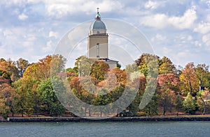 Suomenlinna church on Iso Mustasaari island in autumn, Helsinki, Finland