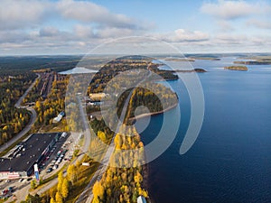 Suomussalmi municipality, Ammansaari, Finland, Kainio region, aerial drone summer fall view
