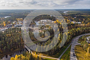 Suomussalmi municipality, Ammansaari, Finland, Kainio region, aerial drone summer fall view