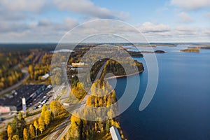 Suomussalmi municipality, Ammansaari, Finland, Kainio region, aerial drone summer fall view photo