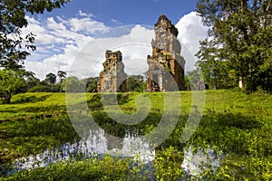 The Suor Prat Towers in the Angkor Thom temple complex near Siem Reap, Cambodia