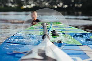 SUP Board and paddle closeup,
