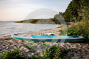 sup paddle board on the lake coast