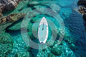 SUP, paddle board, relax water sport. AI generative