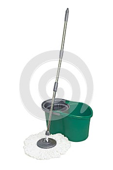 Super absorbent microfiber spin mop with dark green color bucket set.