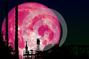 super blood moon back on silhouette refinery oil industry night sky