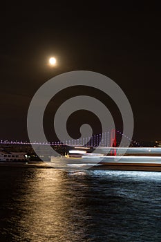 Super Blue Blood Moon over Bosphorus Strait, Istanbul, Turkey